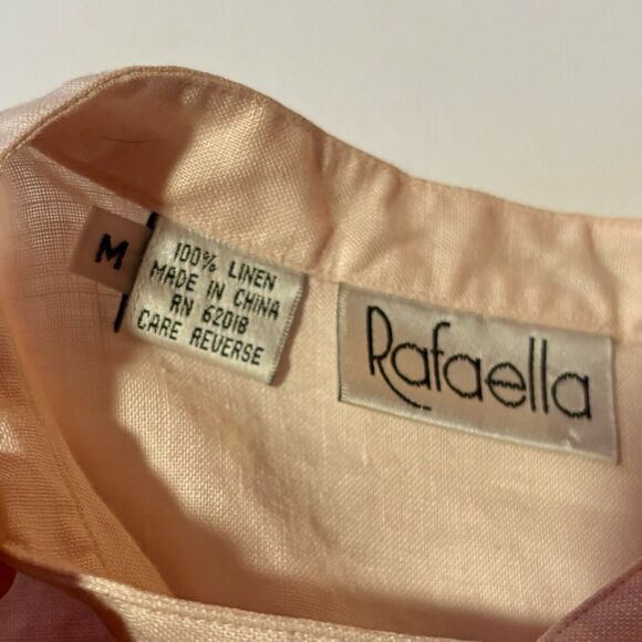 Rafaella Linen Button Down Shirt Pink Size Medium Collarless Work Casual - Picture 4 of 7